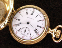 Waltham hunters case 6 size pocket watch yellow gold filled
